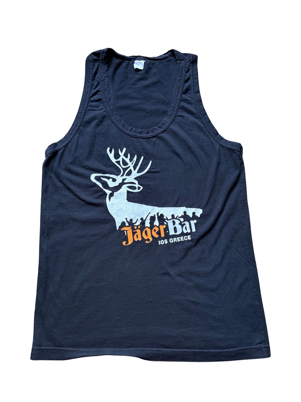 Source Unknown Black Tank Top with White Stag and Orange Logo
